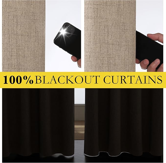 NICETOWN Burlap Vintage Open Linen Weave Flax Thermal Curtains, 100% Blackout Curtains 84" Long for Dining Room, Soundproof Window Treatment Drapes for Hall Room, 42" Wide Per Panel, Set of 2