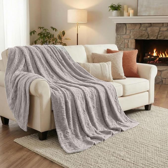 Superior Fleece Boho Jacquard Blanket, Decorative Blankets for Bedroom, Sofa, Fuzzy, Plush, Fluffy, Soft, Cute Room Decor, Beautiful Cover, Comfort Essentials, Arctic Collection, Full/Queen, Platinum