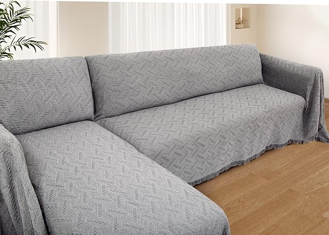 HOMERILLA Sectional Couch Covers for Sectional Sofa L Shaped Sofa Cover Blanket 2 Pieces L Shape Furniture Protector for Pets Dogs (Light Grey, X-Large)