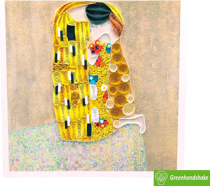 GREENHANDSHAKE Gustave Klimt Kiss, 1907-1908 Quilling Art Greeting Card,Design Greeting Card for Birthday, Valentine's Day, Get Well, All Occasion. Framable Artwork for Art Lovers