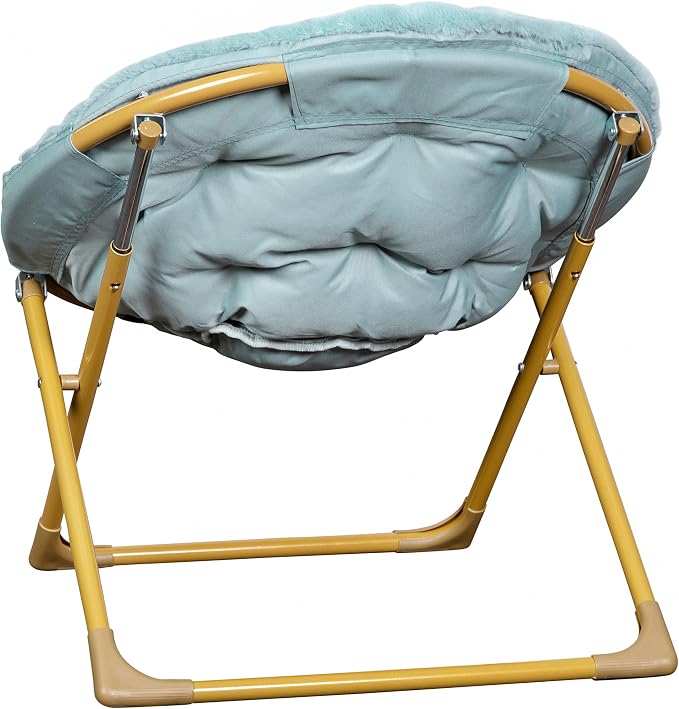 Flash Furniture Kids 23 Inch Folding Saucer Chair, Dusty Aqua | Soft Gold Frame, Portable