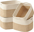 ICERZCZ Storage Baskets for Organizing & Shelves, Woven Cotton Rope Organization Bins for Dog Toys, Clothes, Books, Nursery Organizer, 15"Lx11''Wx9.5''H, (4 Packs) Off White & Brown