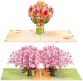 Paper Love Pop Up Cards 2 Pack - Includes 1 Spring Bouquet and 1 Cherry Blossom Park, for All Occasions, Mother Day, Birthday, Just Because- Includes Envelope and Note Tag