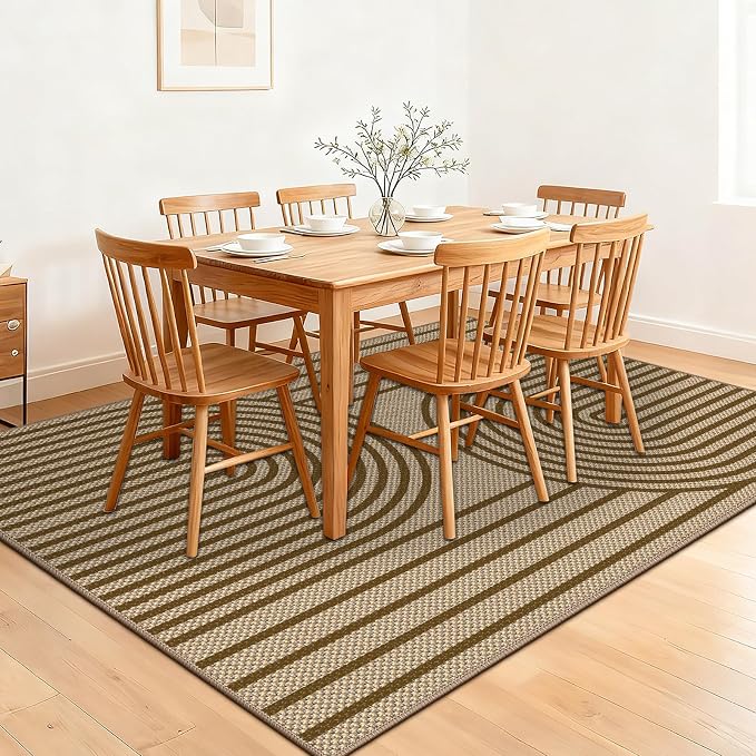 Faux Jute Rug for Living Room, 5' x 7' Area Rug, Brown Farmhouse Ultra-Thin Washable Non-Slip Outdoor Rug for Bedroom, Dining Room, Backyard, Home Decor