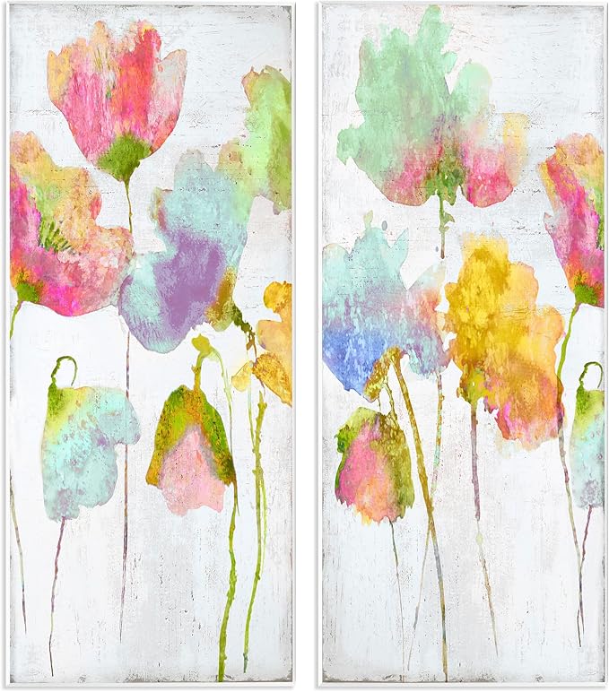 Whimsical Florals Blooming, 7 x 17 Inch Mounted Print on Wall Plaque Set | Stupell Industries · By Vanessa Austin · Ready to hang · Hand finished · Made in USA