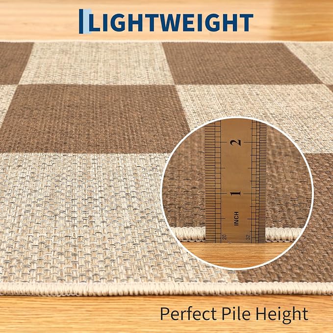 COZYLOOM 2x8 Rug Runners for Hallway Non Slip Washable Kitchen Rugs Modern Geometric Print Floor Covering Non Shedding Stain Resistant Checkered Indoor Mats for Laundry Room,Bedroom, Coffee