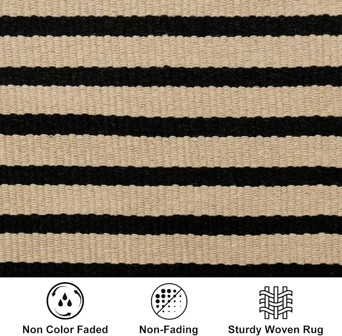 LEEVAN Outdoor Door Mat 2'x3' Washable Welcome Mat Woven Black and White Entryway Rug Farmhouse Front Porch Decor Outside Entrance Striped Outdoor Floor Mats