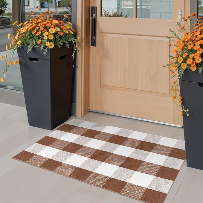 OJIA Buffalo Plaid Checkered Rug 24"x36" Fall Front Door Mat Welcome Mats | Washable Outdoor Rug for Front Porch Welcome Mat Indoor Outdoor Autumn Doormat Outside Door Mat for Entrance Entry Farmhouse