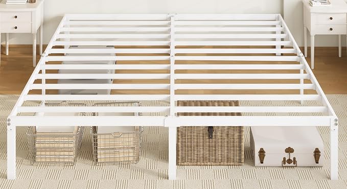 Allewie King Size Bed Frame, 14 inch Metal Beds with Storage Space, White | Heavy-Duty Metal Platform Beds, Large Under-Bed Storage Space, No Box Spring Needed, Easy Assembly