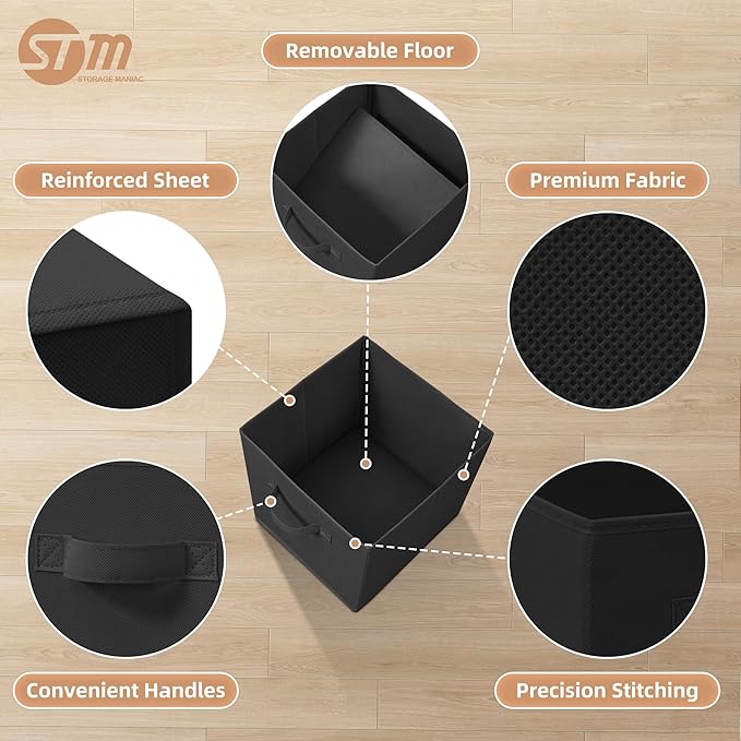 STORAGE MANIAC Storage Cubes, 11 Inch Collapsible Storage Bins with Handles, 8 Pack Fabric Foldable Bins for Organization, Durable Storage Bins for Closet, Shelves, Offices, 8-Pack Black