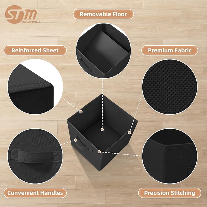 STORAGE MANIAC Storage Cubes, 11 Inch Collapsible Storage Bins with Handles, 4 Pack Fabric Foldable Bins for Organization, Durable Storage Bins for Closet, Shelves, Offices, 4-Pack Black