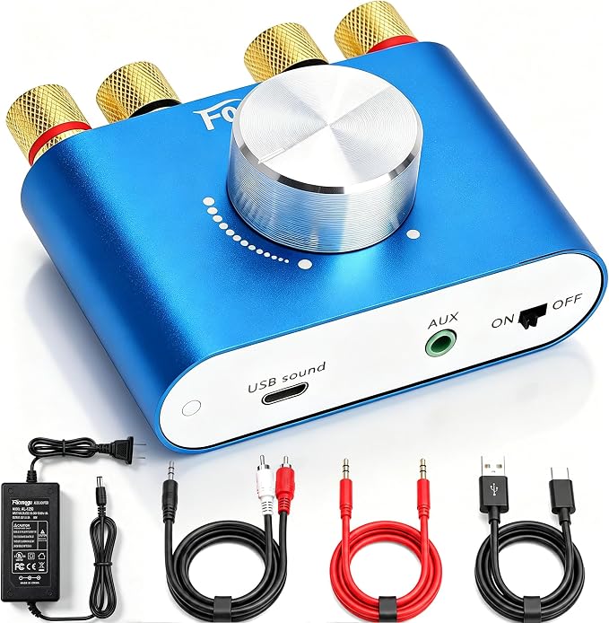 Facmogu F900S Mini Bluetooth 5.0 Power Amplifier, 2.0 CH 80Wx2 Stereo Amp | 160W Hi-Fi Digital | Portable Sound Speaker Wireless Receiver | AUX/USB/Bluetooth In | 12V Power Supply | For Home Audio