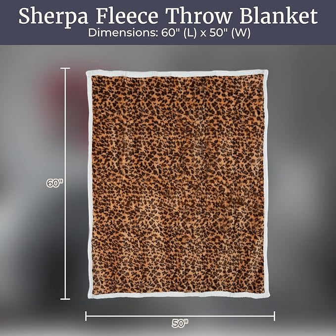 Sherpa Fleece Throw Blanket - 50x60-Inch Machine-Washable Reversible Throw - Fluffy Blankets for Couch, Chair, or Bed by Lavish Home (Leopard)