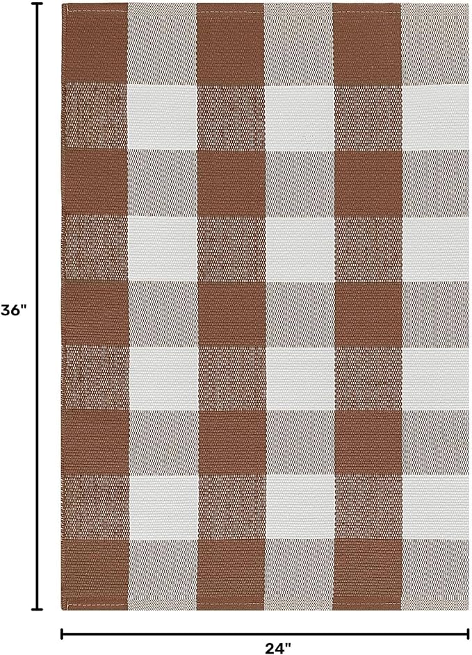 KOZYFLY Buffalo Plaid Area Rugs 2x3 Ft Brown and White Rug Washable Front Door Mat Woven Cotton Indoor Outdoor Rug for Front Porch Kitchen Entryway Patio Farmhouse Checkered Doormat