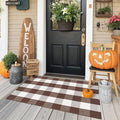 KIMODE Fall Decor Front Door Mat Buffalo Plaid Outdoor Rug 27.5"x43" Brown and White Checkered Rug Farmhouse Fall Thanksgiving Front Porch Rug Washable Cotton Layered Doormats Autumn Mats