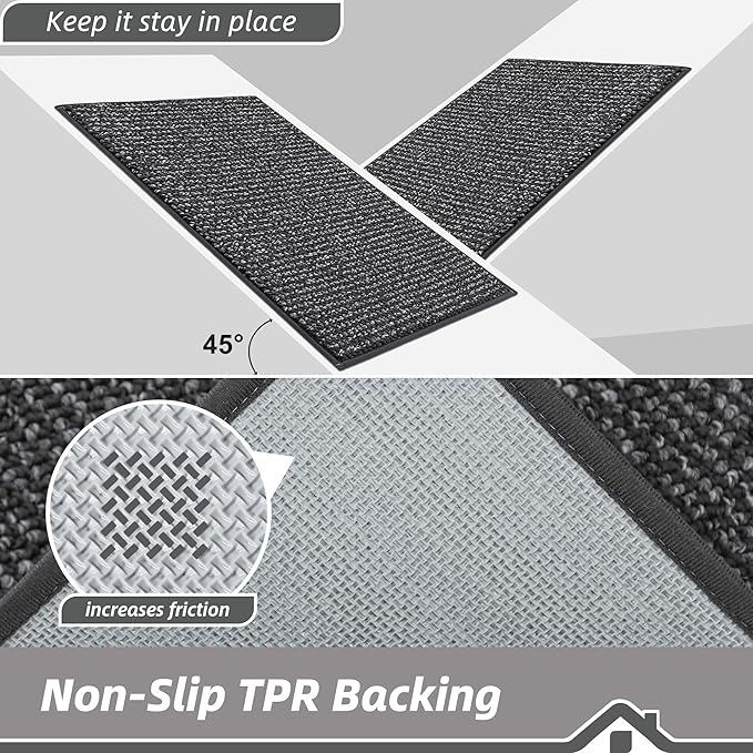 BEQHAUSE Kitchen Rugs and Mats 2PCS, Non-Slip Kitchen Mats for Floor, Absorbent and Stain Resistant Kitchen Runner, Machine Washable Rugs for Kitchen, Laundry & Sink, 20"x32"+20"x48", Charcoal