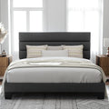 Allewie King Size Platform Bed Frame with Fabric Upholstered Headboard Gray | Wooden Slats Support, Fully Upholstered Mattress Foundation, No Box Spring Needed, Easy Assembly, Noise-Free, Dark Grey