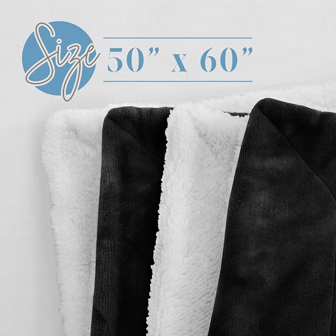 Elegant Comfort Reversible, Solid Sherpa Throw Blanket, All-Season Blanket- Super Soft, Cozy and Plush- Decorative Throw, Perfect for Lounging, 50 x 60 inches, Sherpa Throw Black