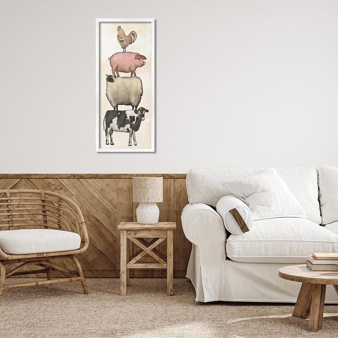 Vintage Farm Animals Country Stack, 13 x 30 Inch Framed Giclée Print | Stupell Industries · By Leah Noel Art · Ready to hang · Fits living room or family room · Made in USA