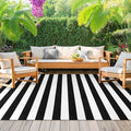 Collive Black and White Striped Rug 5' 7" x 7' 7" Washable Large Patio Rug Cotton Hand Woven Indoor Outdoor Rug Farmhouse Rug Floor Carpet for Porch Decor Backyard Dining Room Entryway