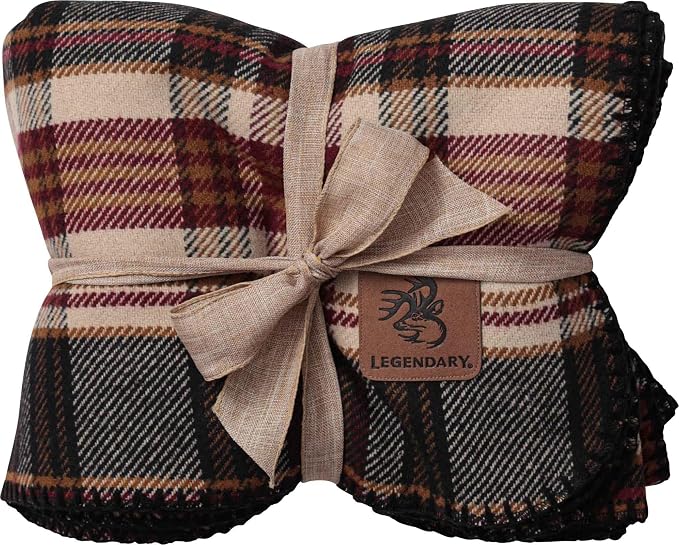 Legendary Whitetails Wool Throw Blanket, 57 X 90 Inches, Cabin Decor | Cedarwood Plaid, Red Green, Check, Warm and Cozy, Afgan, Comforter Bedding