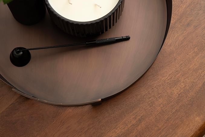 Kate and Laurel Myo Transitional Metal Round Tray; 15 Inch Diameter; Bronze; Modern Glam Circular Decorative Serving Tray with Handles for Use as Living Room Ottoman Table or Entryway Tray Decor