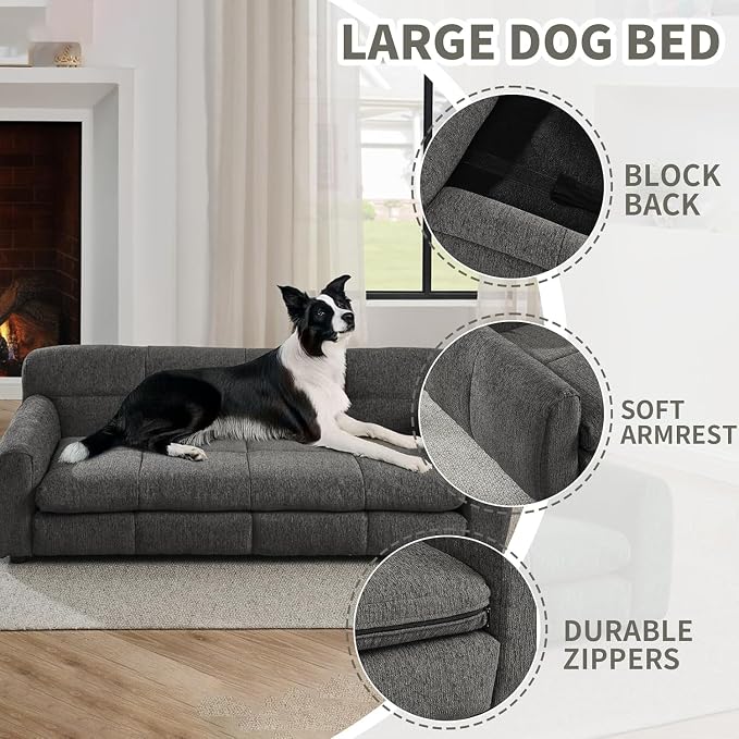 Dog Couch Bed, 51" Sofa for Dogs with Backrest and Armrest, Durable Pet Sofa with Soft Foam Cushion, Elevated Dog Couch Bed with Legs for Medium and Large Dogs, Stone Grey