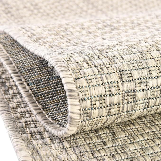 Unique Loom Collection Casual Transitional Solid Heathered Indoor/Outdoor Flatweave Area Rug (5' 3" Square, Light Gray/Ivory)