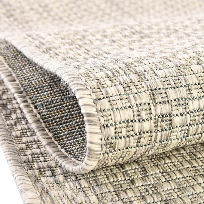 Unique Loom Collection Casual Transitional Solid Heathered Indoor/Outdoor Flatweave Area Rug (8' Round, Light Gray/Ivory)