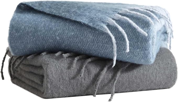 Kenneth Cole - Blanket, Faux Mohair Throw Blanket for Bed or Couch, Reversible Bedding with a Lightweight Feel, Oversized Blanket (Urban Ombre Blue, 50" x 70")