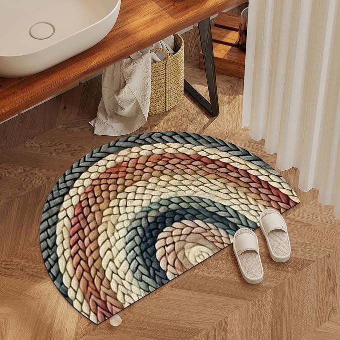 Fchen art Non-Slip Half Round Door Mat 32"x47",Boho Semicircle Rug, Absorbent Microfiber Tufted Bath Mat, Colorful Bohemian Floor Mat for Indoor Bathroom Kitchen Living Room Entrance