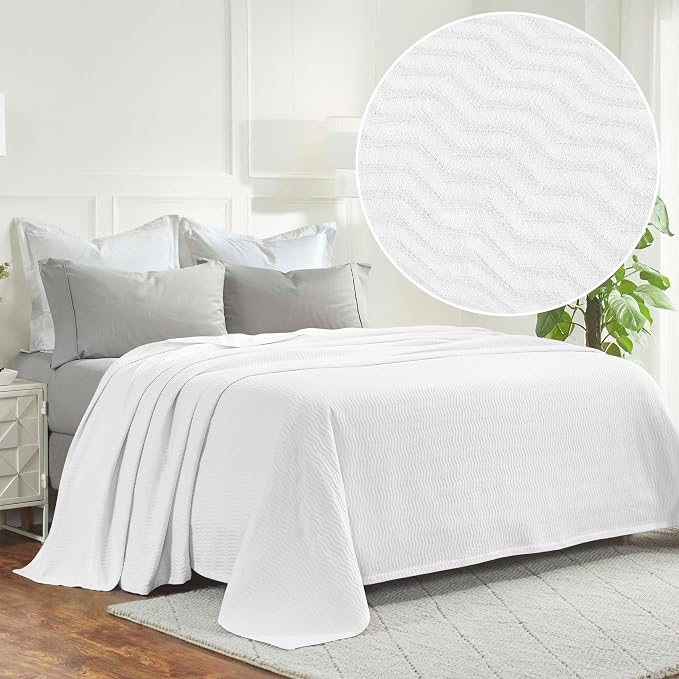 Superior JENA Cotton Blanket, for Picnic, Beach, Traveling or Camping, Bedroom Decor, Essentials, Cover for Bed, Couch, Lounging, Textured Jacquard, Modern Chevron Woven Blanket, Throw, White