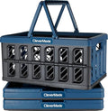 CleverMade Collapsible Shopping Basket, 24L, 3 Pack, Ocean | Rigid walls protect groceries and supplies. Each basket carries 25 lb, stacks securely, and folds to 2.25 inches.