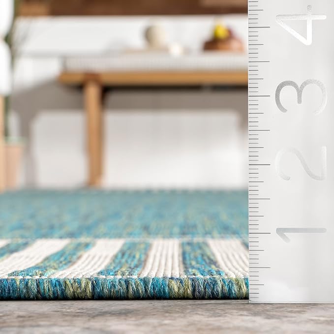 nuLOOM Asha Teal Bordered Power Loomed Indoor/Outdoor Area Rug, 8' x 10'