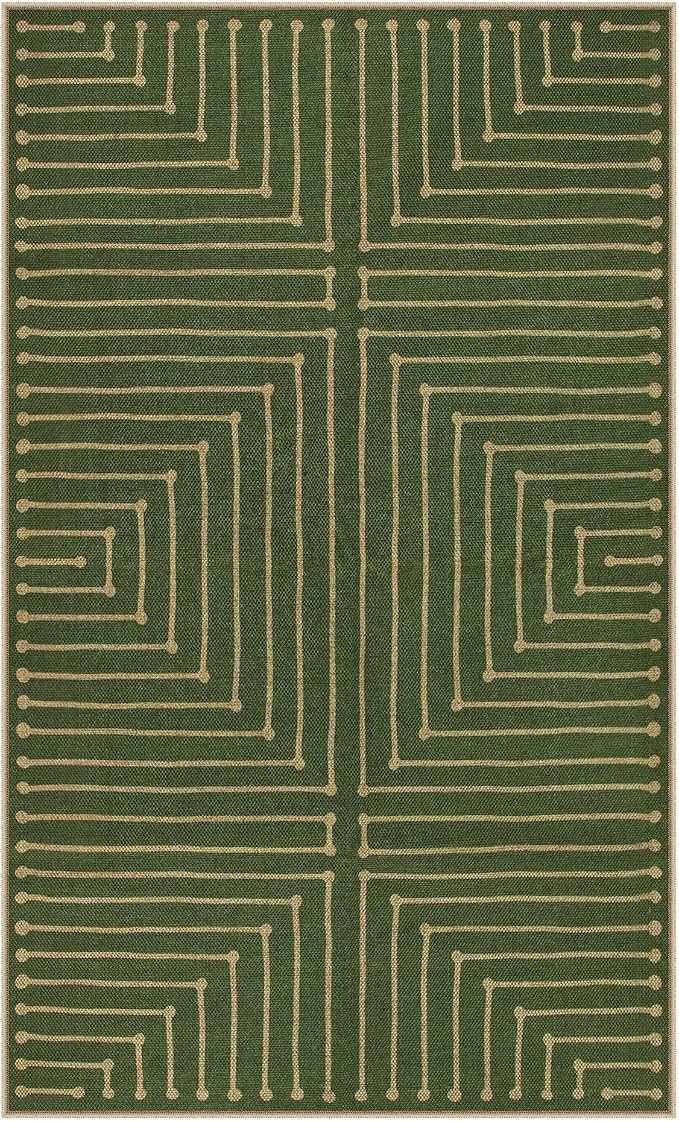 Lahome Green 3x5 Outdoor Rug for Entryway,Rhombus Easy Jute Frotn Porch Rug | Farmhouse Non Slip Non Shedding Indoor Outdoor Carpet for Balcony Kitchen