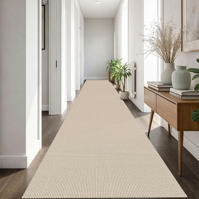 IOHOUZE Washable Exrea Long Hallway Runner Rug 3x18 Non Slip Rubber Backed Kitchen Runner Entryway Runner Indoor, Woven Rugs Floor Carpet for Kitchen Hall Entryway, Cream/Beige