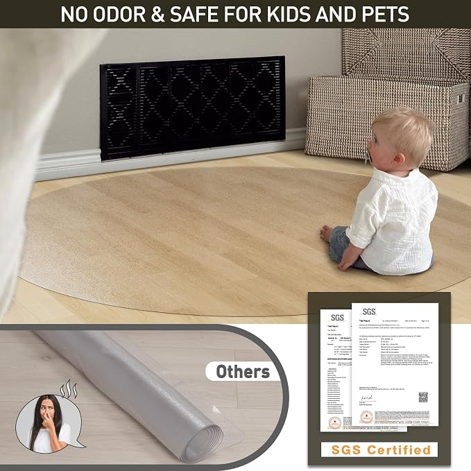 Clear Plastic Floor Mat for Under Dining Table, 6ft Round No Slip Waterproof Vinyl Area Rug for Home, Anti-Spill Hard Floor Protector Cover for Living Room, Splat Mat for Under High Chair