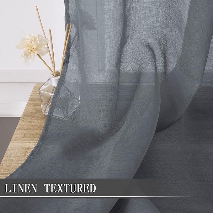 Tollpiz Sheer Curtains Living Room Linen Textured Curtain Sheers Light - Image 2