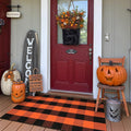Collive Buffalo Plaid Checkered Outdoor Rug, Black and Orange Halloween Fall Decor Door Mat, Washable 27.5x43 Inches Front Porch Rug, Layered Welcome Mat Doormat for Porch Entryway Patio Kitchen