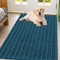 Smiry Dog Door Mat for Muddy Paws 47x32, Absorbent Dirt Trapper, Non-Slip Washable Chenille Entryway Rug for Inside Floor, Atlantic Blue, Layered Pattern