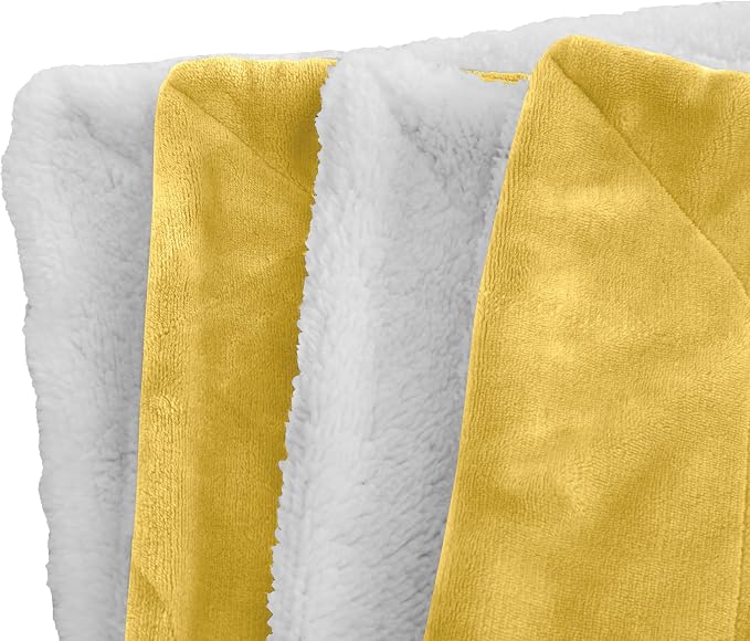 Elegant Comfort Luxury Ultra-Plush Velvet Touch Fleece Throw Soft, Warm, Cozy| Micromink Sherpa-Backing Reversible Blanket for Bed, Sofa and Couch, Solid Yellow
