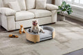 Pet Sofa Bed for Small Medium Dogs Cats, Removable Washable Plush Cushion Elevated Anti-Slip Durable Pet Couch Lounge Furniture for Living Room Bedroom (Light Gray, Medium)