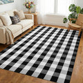 KOZYFLY Buffalo Plaid Area Rug 5x8 Living Room Rug Washable Cotton Black and White Checkered Rugs Outdoor Carpet for Dining Room Bedroom Farmhouse Patio Rugs