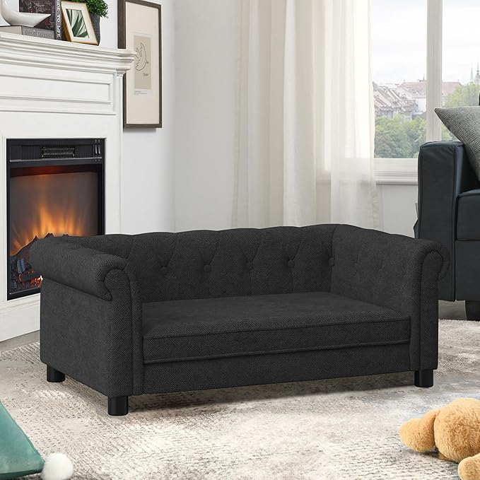 Dog Sofa Couch for Small to Medium Dogs, Memory Foam Dog Couch with Washable Fabric, Removable Cushion, Sofa Bed for Medium Dogs, Black