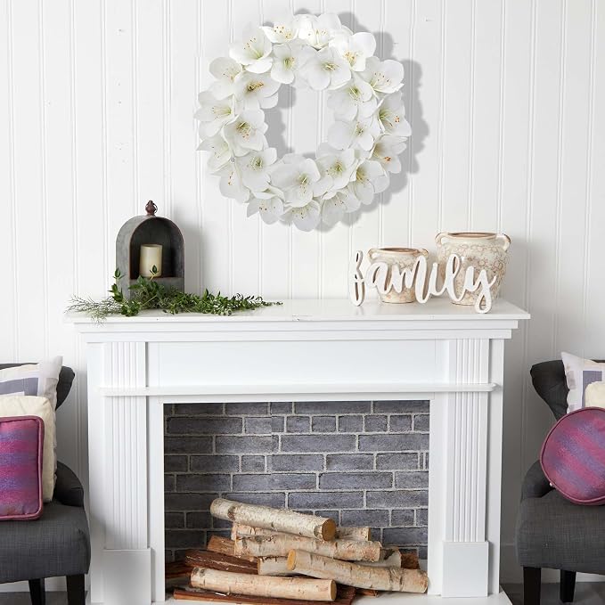 Nearly Natural 24 in. Amaryllis Artificial Wreaths White