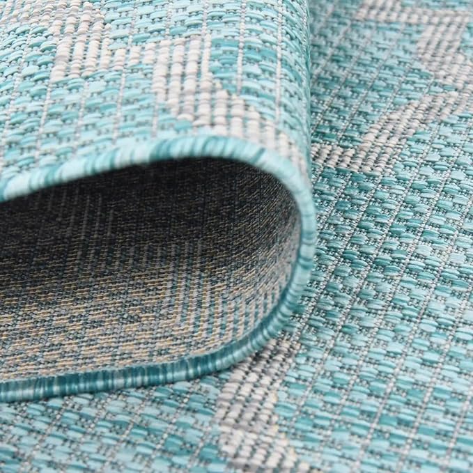 Unique Loom Trellis Collection Area Rug-Lattice Design, Moroccan Inspired for Indoor/Outdoor Décor, 2 ft x 8 ft Runner, Aquamarine/Gray