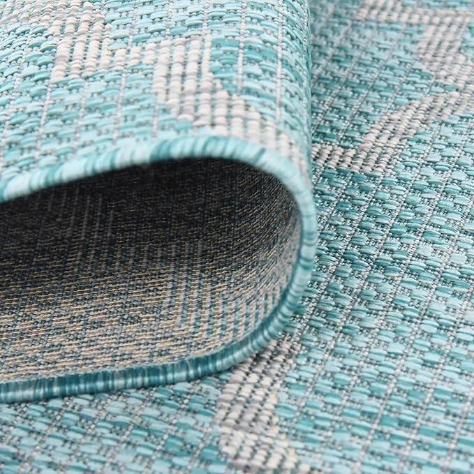 Unique Loom Outdoor Trellis Collection Area Rug (5' 1" Round, Aquamarine/ Gray)