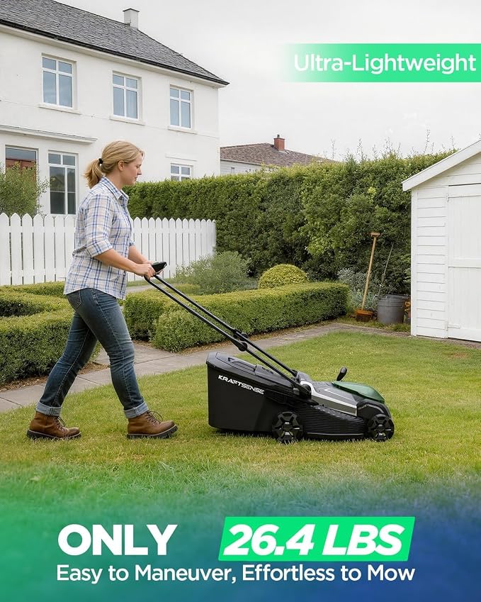 18" 40V Brushless Cordless Electric Lawn Mower | Includes Two 20V 8.0Ah Batteries & Charger, 6-Level Height Adjustment (25mm-75mm), 50L Collection Bag, and 2 Spare Blades