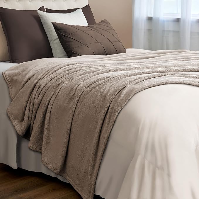 NORTHWEST Ashford Home Cozy Warmwell Blanket Moonlight Taupe Twin Size 60 x 80 inches