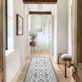 EVERGRACE Hallyway Area Runner Rugs 2x6, Boho Floral Faux Wool Indoor Outdoor Rugs, Washable Rugs for Bedroom Bathroom Living Room Kitchen, Low Pile Floor Mat Carpet for Home Decor, Porcelain Blue